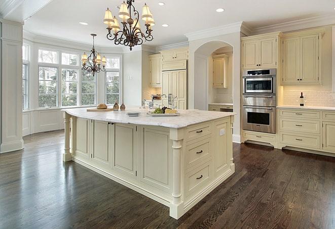 shiny laminate flooring in modern kitchen in Doral FL